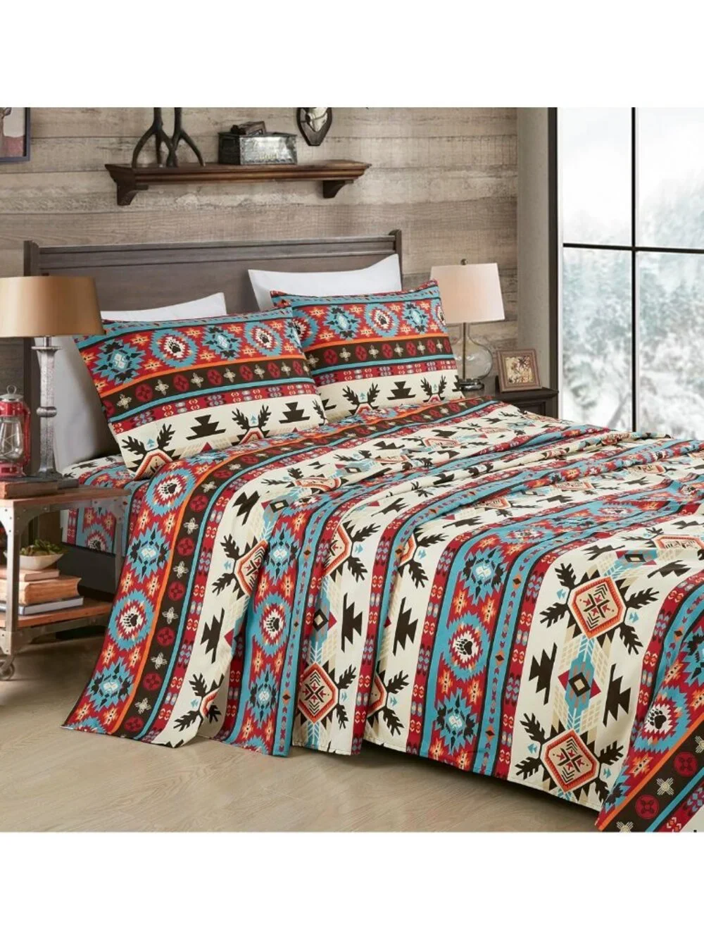 Southwestern Geometric Twin Sheet Set - Multicolor Brushed Microfiber, Deep